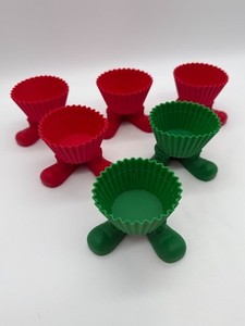 Set of 6 Wilton Santa Boot Silly Feet Silicone Baking Cups 3 Red 3 Green