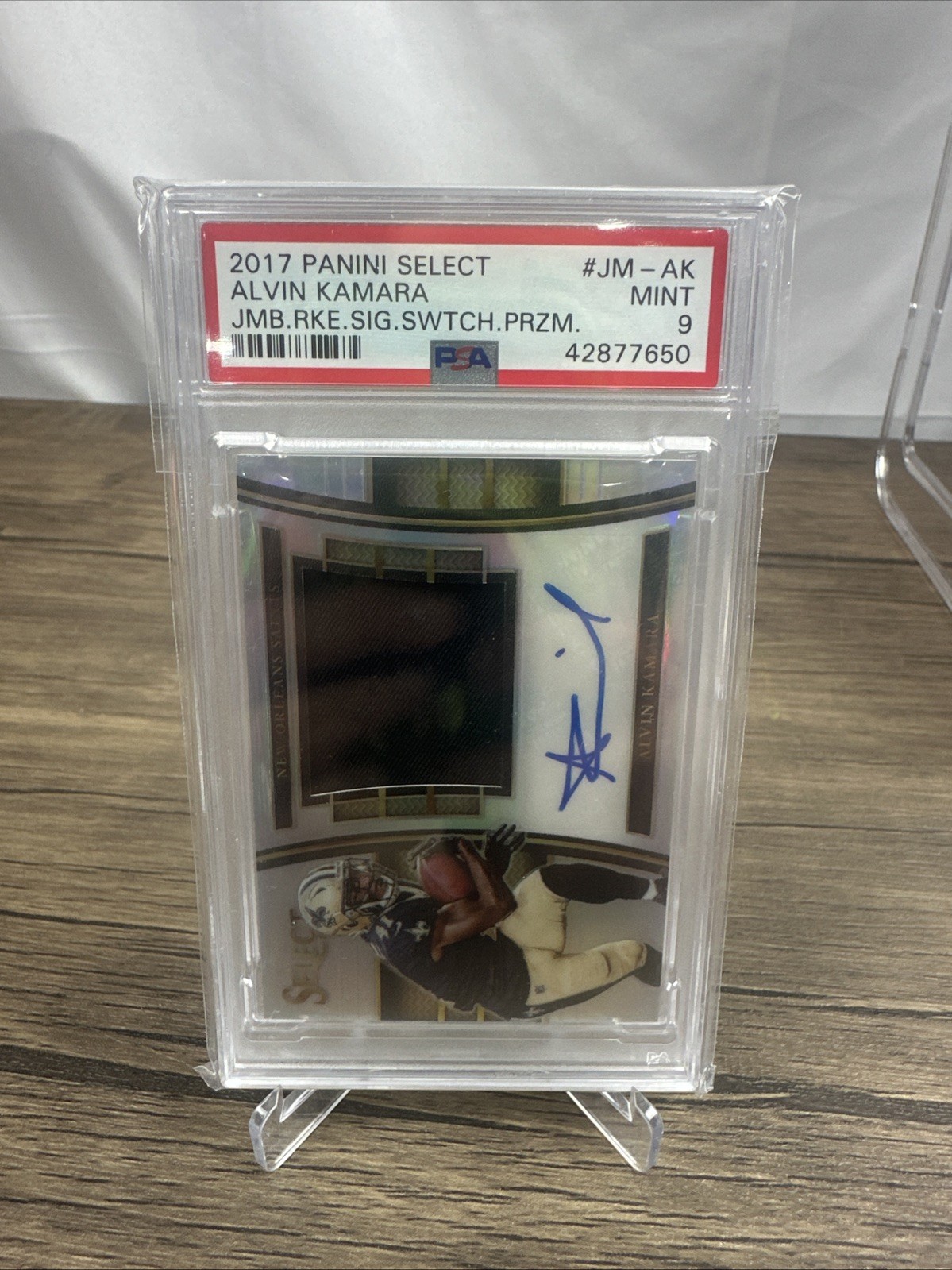 Alvin Kamara Panini Select Jumbo Rookie Signature Swatch Prizm #JMAK Base