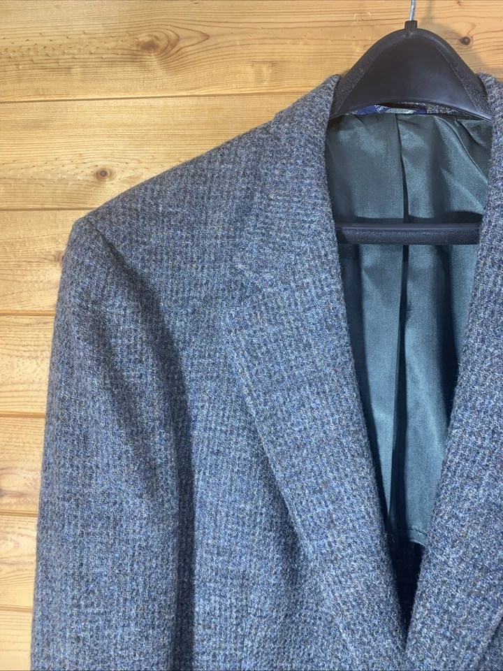 Blazer masculino Cricketeer 42R azul cinza Harris tweed 100% lã 2 botões - Imagem 2 de 4