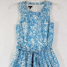 Talbots Dress 4 Fit And Flare Blue Midi Floral Sleeveless Tie Cotton Silk Womens