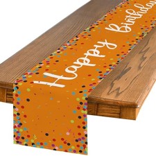 Polka Dot Happy Birthday Table Runner, Seasonal 13" x 72", Table Runner Orange