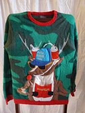 33 Degrees Ugly Christmas "BREWDOLPH" Beer Holding Sweater Xmas Party Men's S