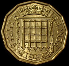 UK Three 3 Pence 1964 Elizabeth II Coin WCA A724