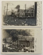 Joliet IL Illinois Barrett Hardware Store Fire Disaster Postcards x2