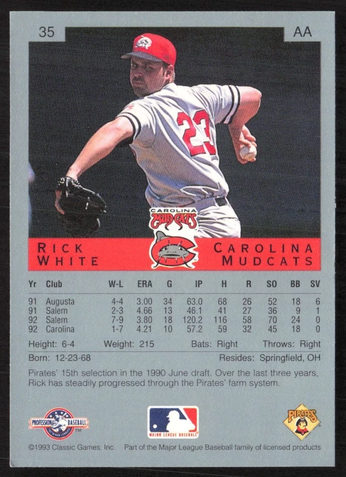 1993 Classic Best Rick White Carolina Mudcats #35 - Image 2 of 2
