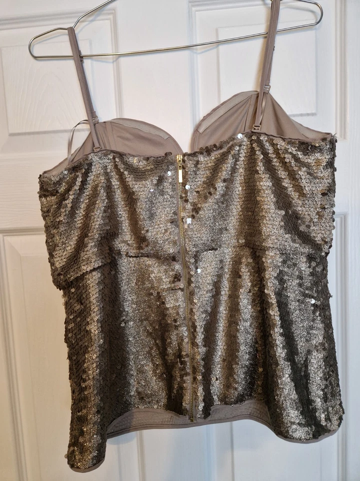 NEXT New Ladies Gold Glittery Sequin Crop Party Top Size 18 New with Tags - Image 2 of 4