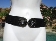 NEW Women's wide stretch belt 34-42" length L/XL 2" width black embellished