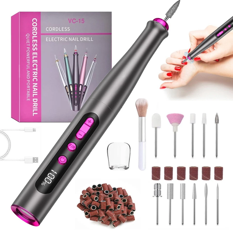 Profi Nagelfräser Elektrische Nagelfeile Akku 20000 U/min Kabellos USB 11-in-1 - Bild 2 von 4