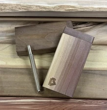 Rainbow Poplar Wood 4” Dugout Stash Box w One Hitter Pipe Set- Made In The USA