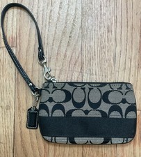 Vintage Coach Signature Logo Small Wristlet Pouch Zip Wrist Strap Beige Black