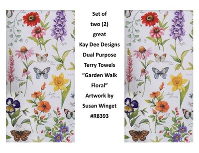 KAY DEE DESIGNS ''Garden Floral'' R8393 Two Dual Purpose Terry Towels~16''x26 