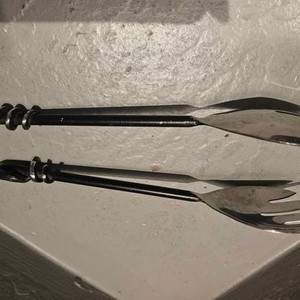 Decorative Silver Metal Salad Tongs 10"