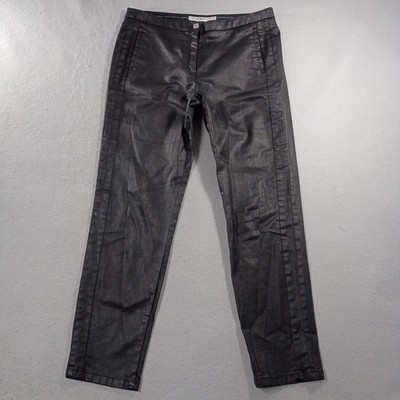Jocavi Skinny Mid Rise Flat Front Black Wax Trousers Pants Womens Size 32x28