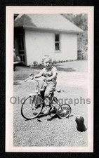 KID BOY FANCY TRICYCLE w/HORN LAWN OLD/VINTAGE PHOTO- AB35