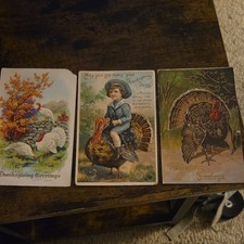 Vintage Multicolor Thanksgiving Turkey Postcards Set of 3 Adult Holiday