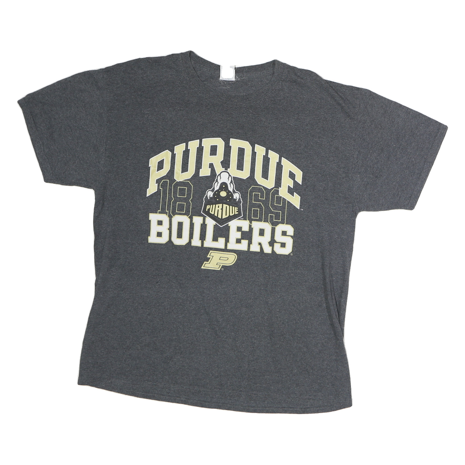 JERZEES Hombre Gris Purdue Calentadores Gráfico Camiseta L Corto Manga Codo Neck