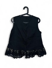 Women’s Shein Black Front Button Up Lace Trim Sleeveless Vest Top Medium BNWT