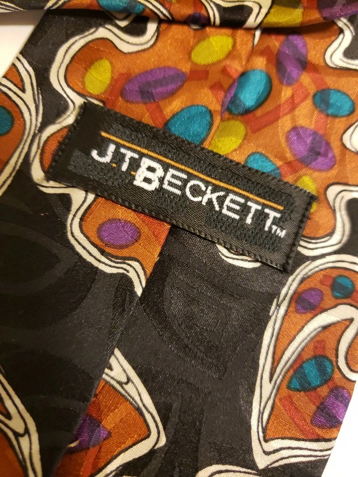 J. T. Becket Men's Neck Tie Black Colorful Abstract 100% Silk Made in USA - Image 4 of 4