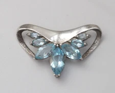 Vintage Sterling Silver Light Blue Marquise Rhinestones Slide Pendant ~ Signed