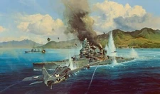 Attack on the Hiei by Robert Taylor with four signatures including Joe Foss (MOH