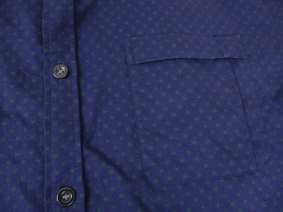 Murano Shirt Mens Large Blue Button Up Slim Fit Green Star Print Short Sleeve - Image 3 of 4