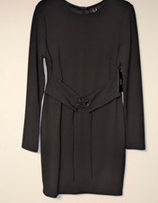 Lulus Women's Size Large Hearts Aflame Long Sleeve Lace-Up Bodycon Dress Black