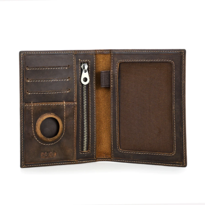 Genuine Cow Leather Passport Holder Travel Wallet with Airtag Case