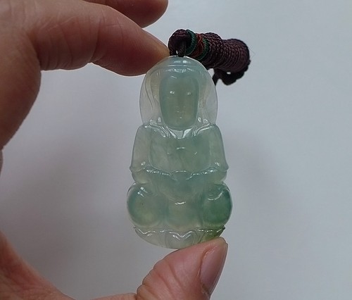 Vintage Natural Type A Icy Jadeite Jade Kwan-yin Pendant 7756 - Picture 10 of 12