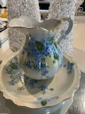 VTG Lefton China Hand-Painted ‘Blue Forget Me Nots’ Basin & Pitcher SL4190-Japan