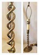Spiral twist column table lamp 26" vtg solid brass
