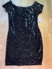 New Women's Crystal Doll Cocktail Dress Sz M in Black Sequins-NICE  