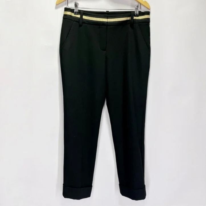 Trina Turk Sz 4 Cuffed Pants with Metallic Gold Trim Waistband