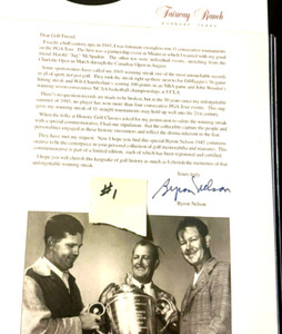 BYRON NELSON COMMEMORATIVE AUTOGRAPH LIMITED SIGNED 6TH ALL TOM IN WINS IN PGA#1