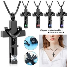 Birthstone Urn Necklace for Ashes Cross Cremation Urns Pendant for Human Pet Urn
