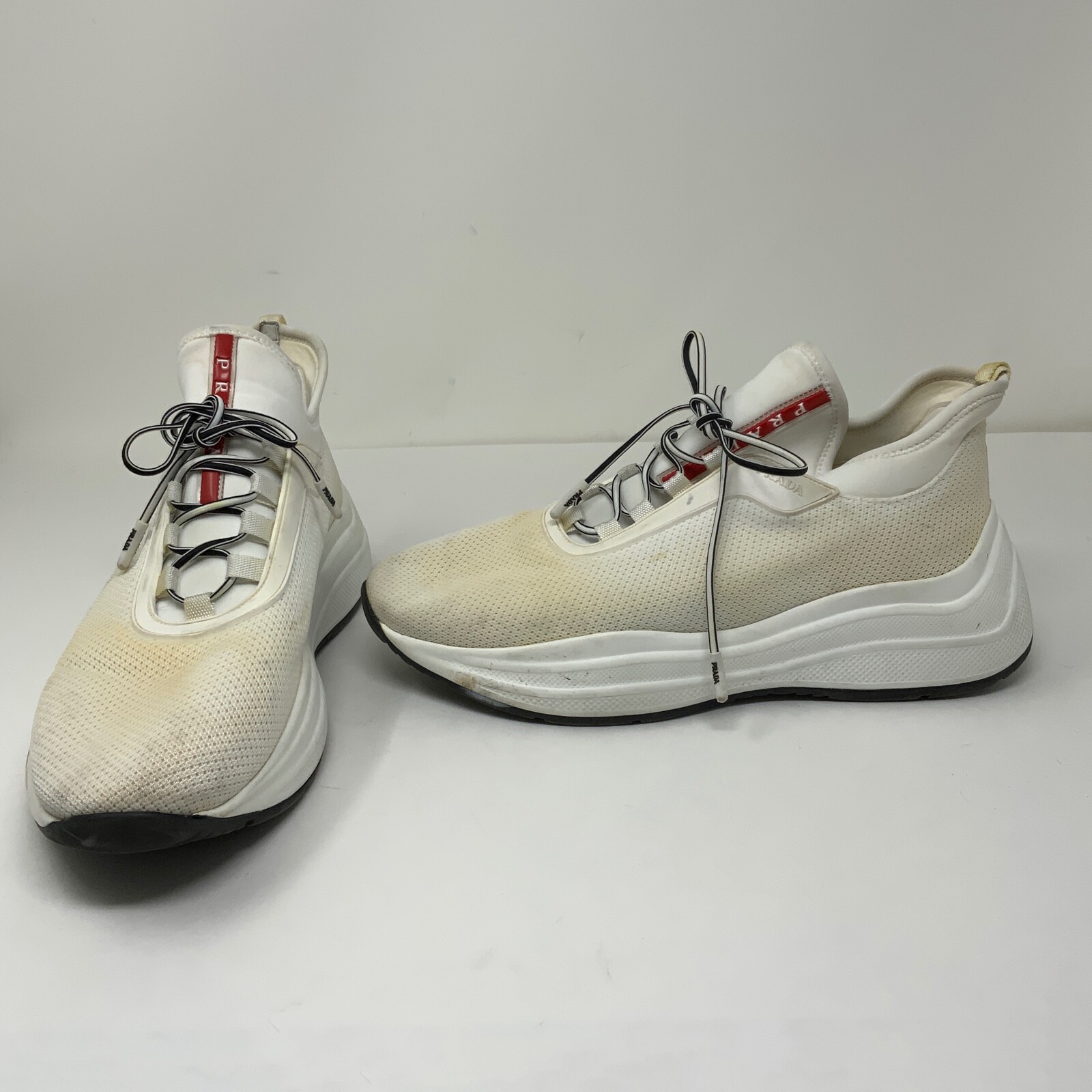 Prada Women's White Mesh Knit Lace Up 