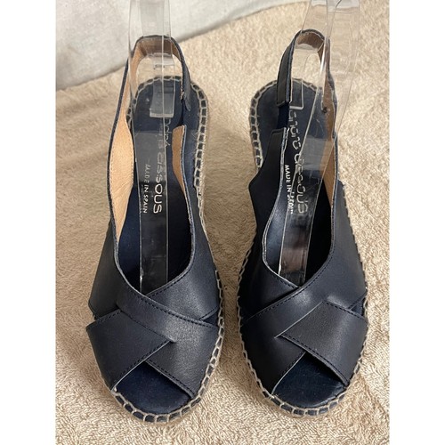 Andre Assous Women's Black Leather Espadrille Wedge Sandals Size 7 Made in Spain - Picture 8 of 11