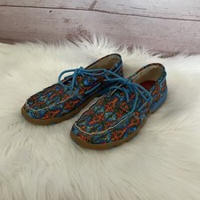 Twisted X Boots Multi Canvas Blue Driving Moccasin Woman  s Sz 8