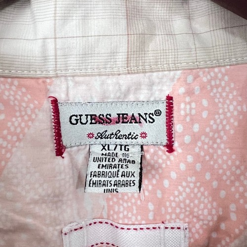 Vintage Guess Jeans Mens Lightweight Chambray Shirt Size XL Beige Check - Picture 2 of 8