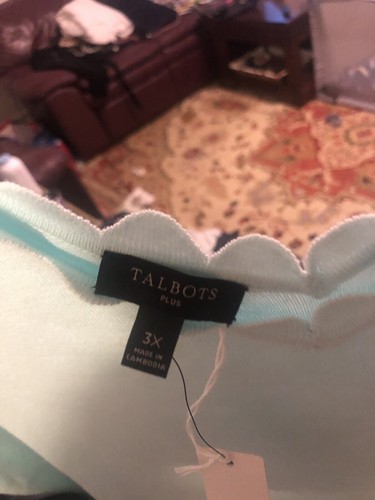 Size 3, TALBOT TEAL BLUE KNIT SHELL BLOUSE TOP SLEEVLESS SCALLOP NECKLINE - Picture 10 of 10