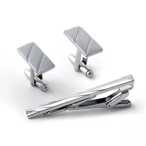 Sterling silver cufflinks best sale and tie clip set
