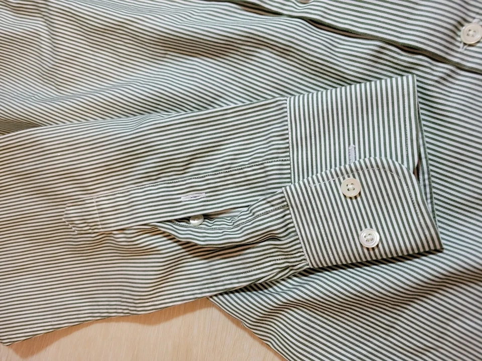 Camisa de vestir J. Lindeberg para hombre 36 - 14 botones manga larga verde blanco rayas Foto 4 de 4