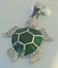 925 STERLING SILVER Rhodium plated Turtle Pendant Micro paved CZ NEW 25x20MM