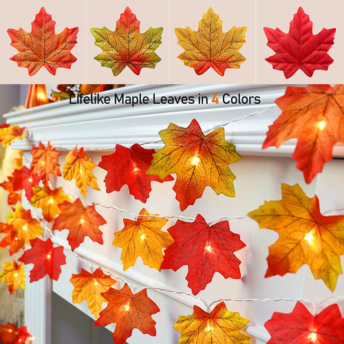 2 Pack Fall Decorations for Home Maple Leaf Lights Multicolored, Total 20Ft 40LE - Picture 2 of 12