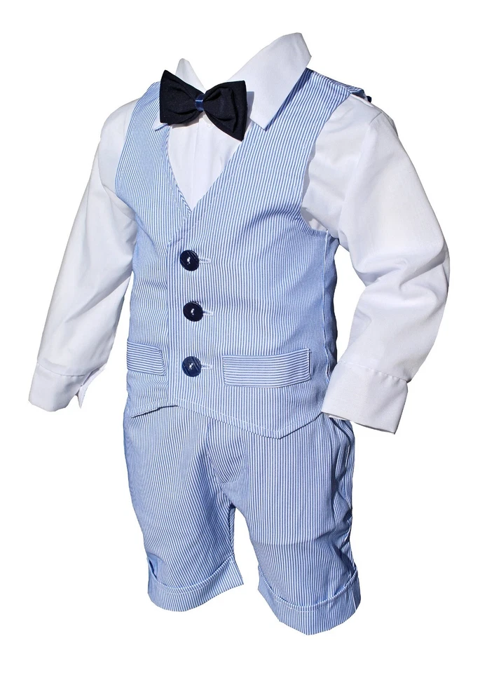 2135 - Abito da battesimo (5pz) maschietto blu vestito con pantaloncini bambino. - Immagine 2 di 4