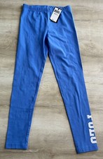 POLO RALPH LAUREN Girls Leggings PANTS Blue M 8-10 Stretch White Graphic Polo
