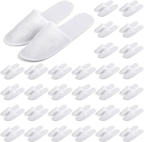 30 Pairs Disposable White Slippers, Medium, Unisex Adults, Closed Toe, Non-Slip