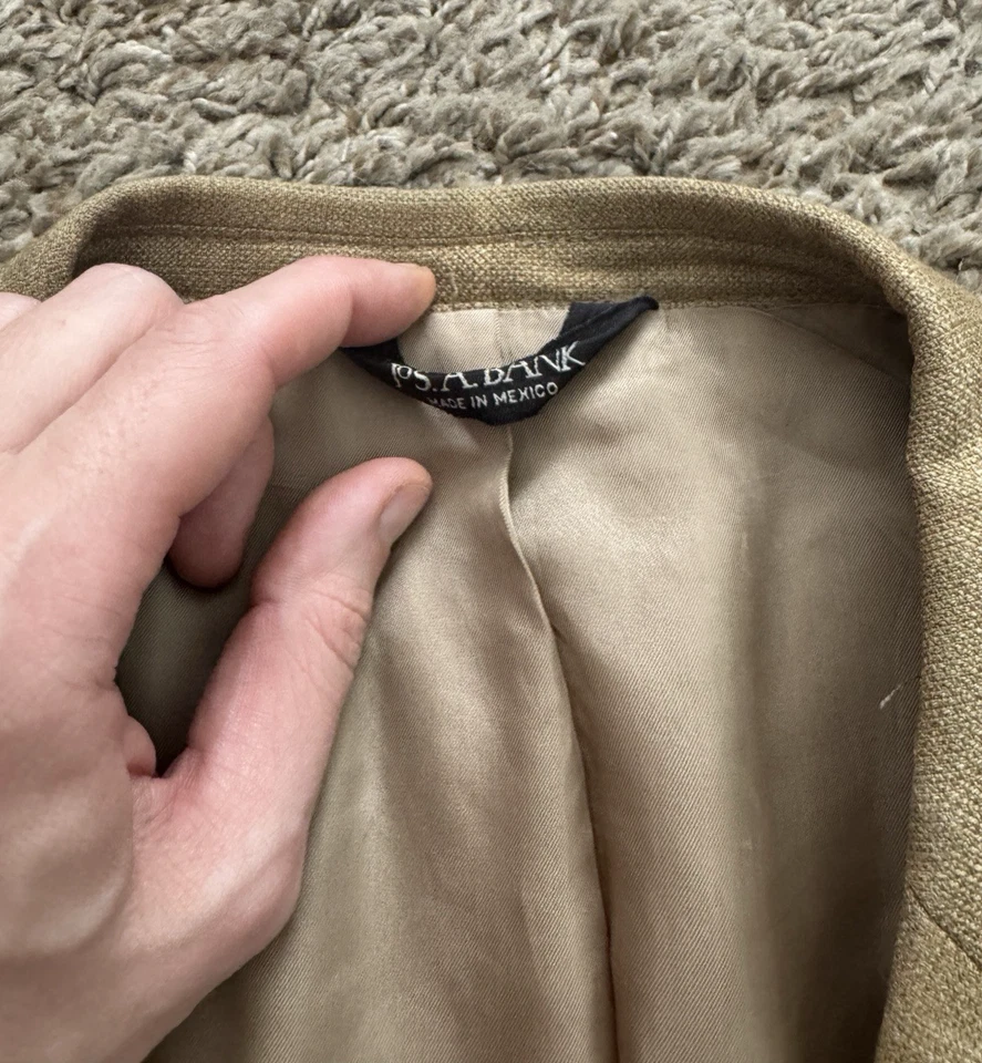 Jos. A. Traje Chaqueta Abrigo Bank Signature Para Hombre 46R Lana Cuadros Arena/Bronceado 2 Botones Foto 4 de 4