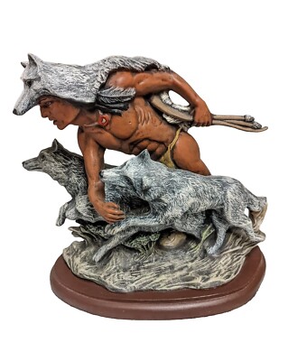 Vintage Provincial Mold Native American Indian Wolves Ceramic Statue Figurine