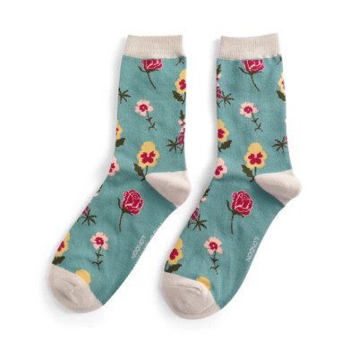 Socken Strümpfe Frauen Damen 37 - 41 Free Einheitsgröße Spass Fun Blumen Floral