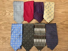 Lot of 8 Bergamo New York Pure Silk Mens Traditional Ties Geometric Multicolor
